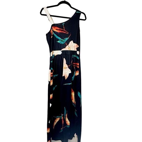 Fashion Nova Asymmetric Neck One Shoulder Cut Sleeveless Maxi Dress Black Small - Picture 3 of 4